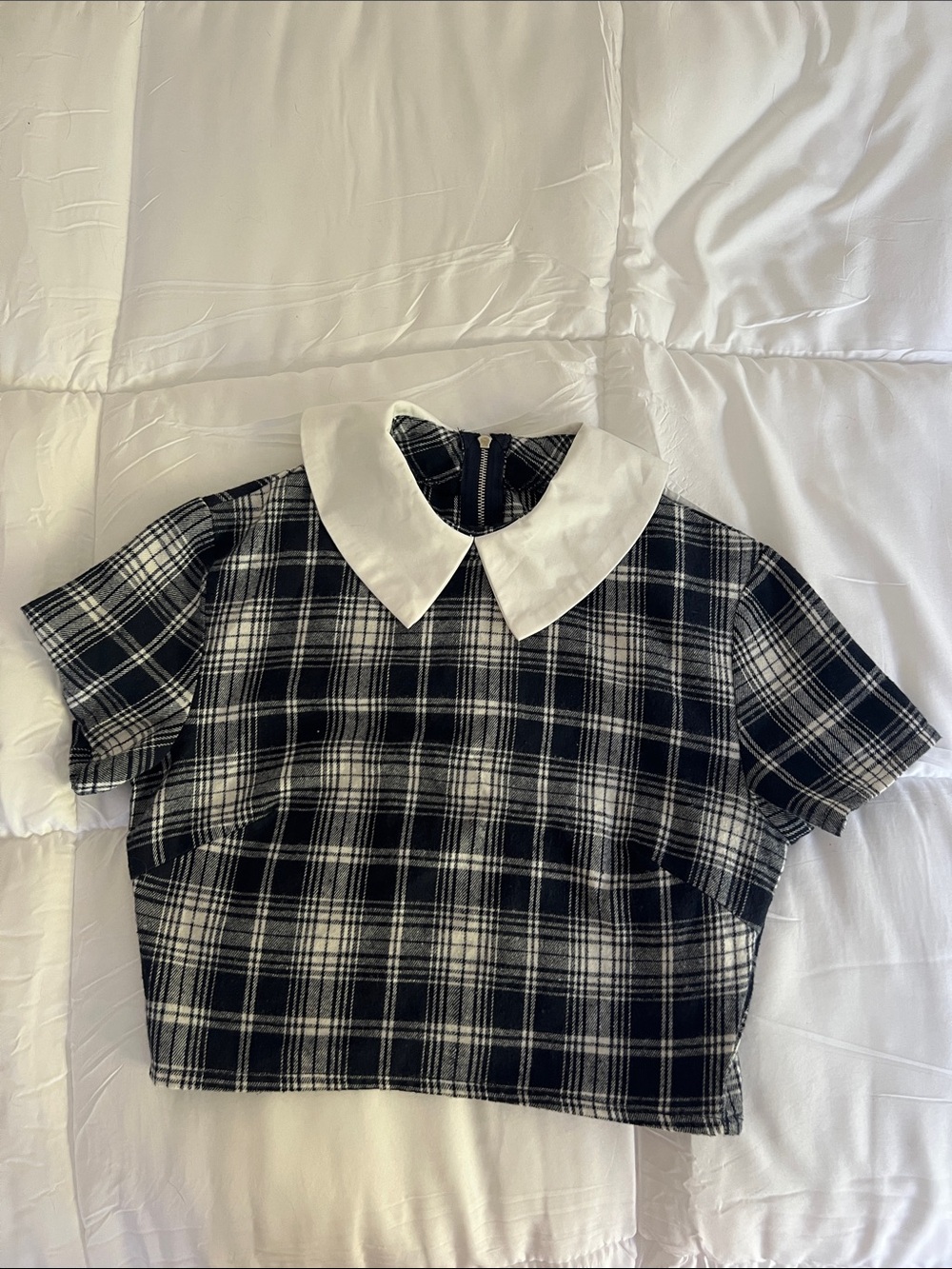 Killstar Gothic Black Plaid Cropped Collar Top